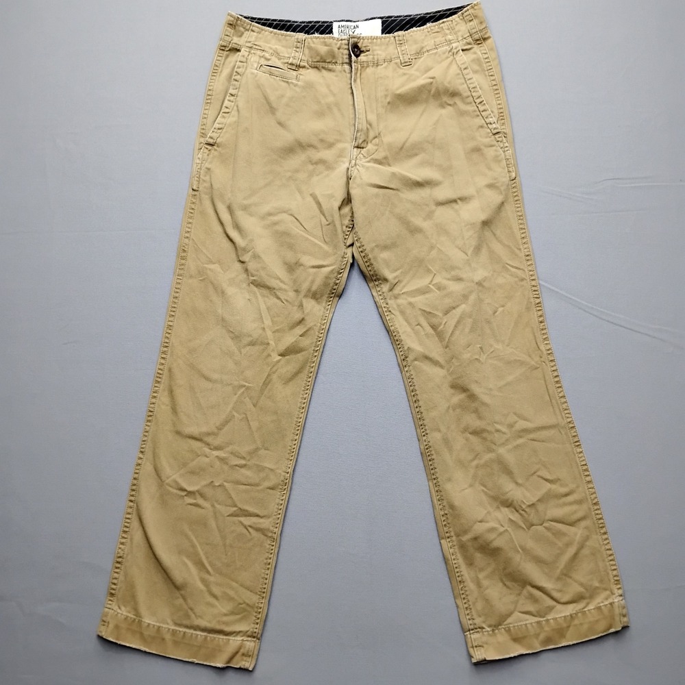 American Eagle Outfitters Mens Khaki Chino Pants 33x32 Tan Straight Leg Casual